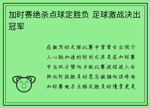 加时赛绝杀点球定胜负 足球激战决出冠军